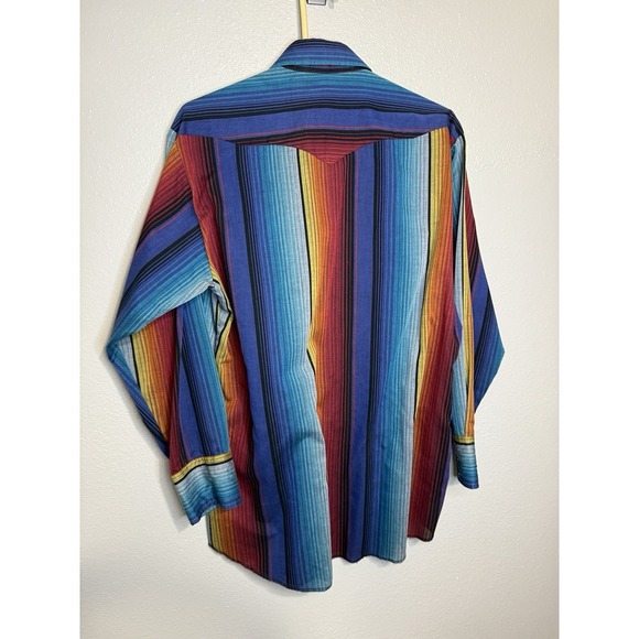 Vintage Panhandle Shirt Men 16.5 Large Colorful Striped Western Brushpopper - Picture 7 of 8